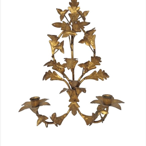 Vintage Italian Gilt Tole Metal Wall Hanging Candle Sconce Hollywood Regency 18